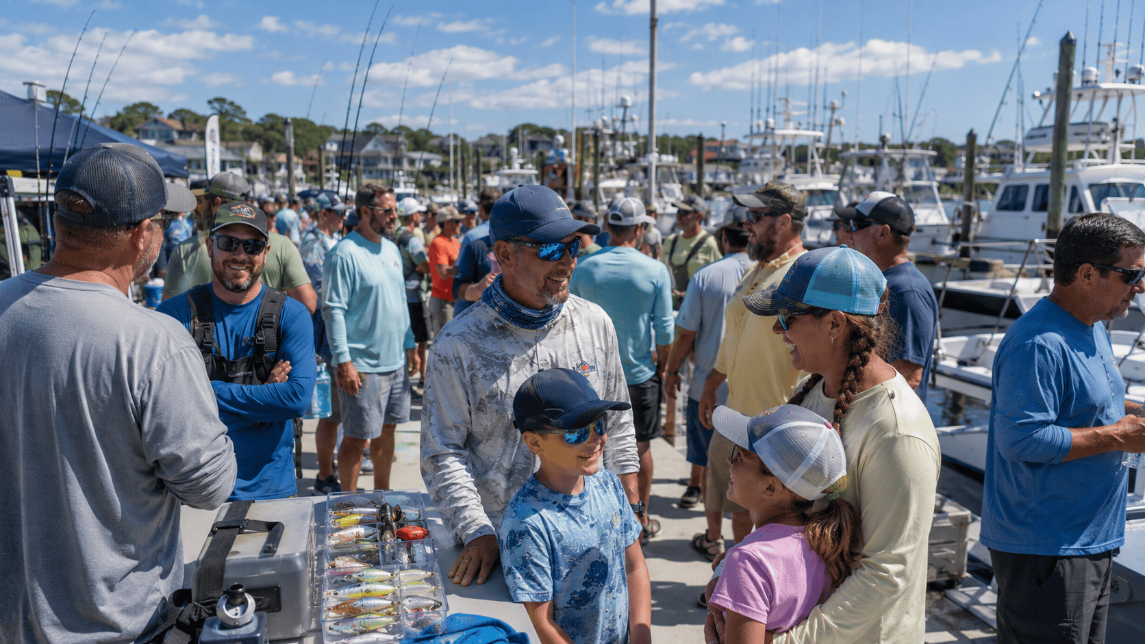 Recreational anglers from regional fishing communities gathering at a coastal event